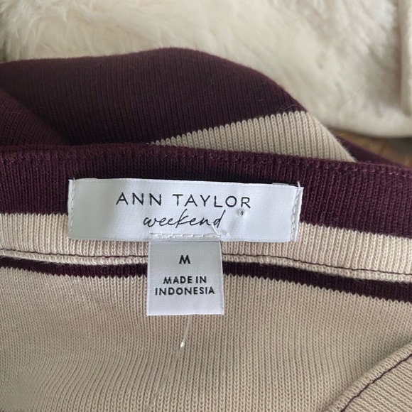Ann Taylor Weekend Striped Ribbed button Top - Picture 7 of 12
